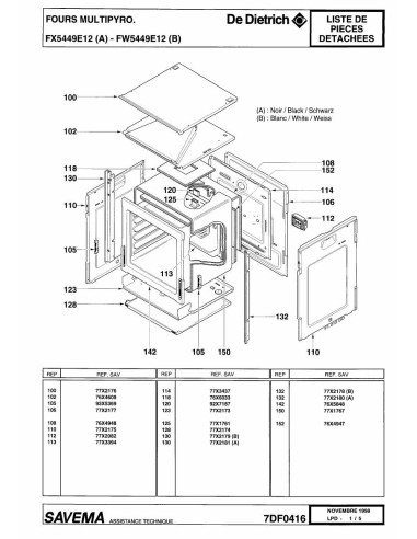 Pièces détachées DE DIETRICH FW5449E1 7DF0386 7DF0416 Annee 0 7DF0416 