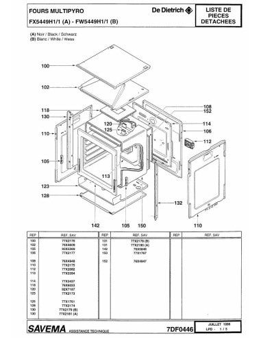 Pièces détachées DE DIETRICH FW5449H1 7DF0446 Annee 0 7DF0446 