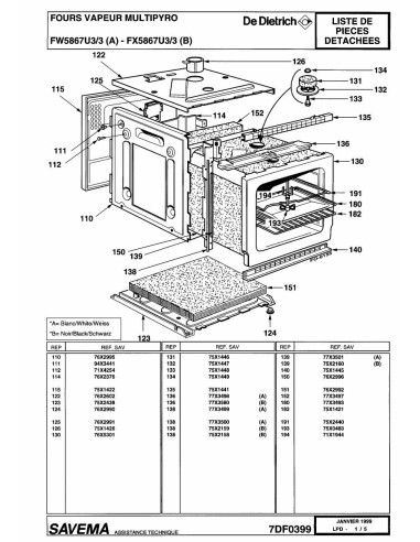 Pièces détachées DE DIETRICH FW5867U3 7DF0330 7DF0398 7DF0399 Annee 0 7DF0399 