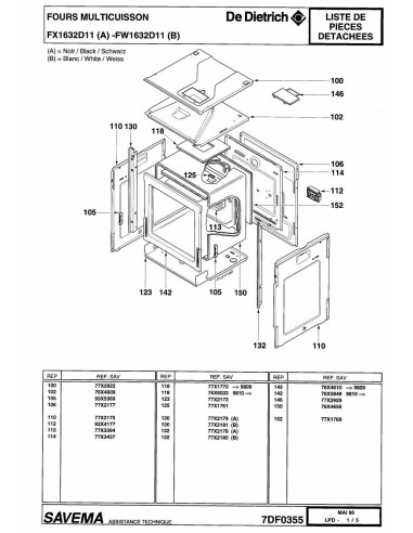 Pièces détachées DE DIETRICH FX1632D1 REP-005415 Annee 0 REP-005415 