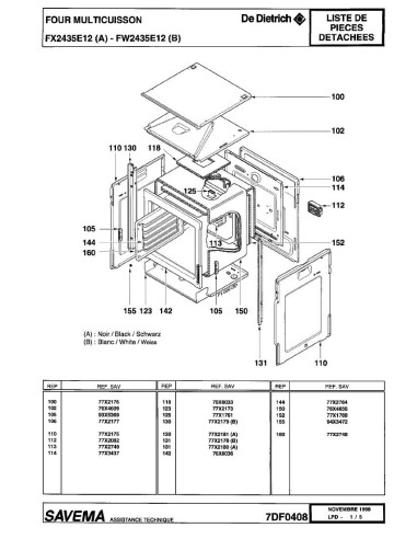 Pièces détachées DE DIETRICH FX2435E1 FX2435E12 REP-005424 REP-005439 