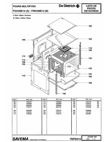 Pièces détachées DE DIETRICH FX2438E1 REP-005433 REP-005445 Annee 0 REP-005445 