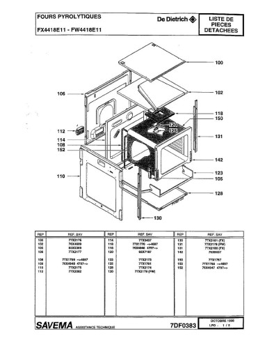 Pièces détachées DE DIETRICH FX4418E1 FX4418E11 REP-005425 REP-005441 