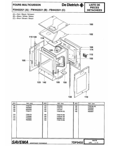 Pièces détachées DE DIETRICH FX4422U1 REP-005454 Annee 0 REP-005454 