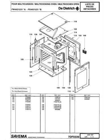 Pièces détachées DE DIETRICH FX4431U3 REP-005411 Annee 0 REP-005411 