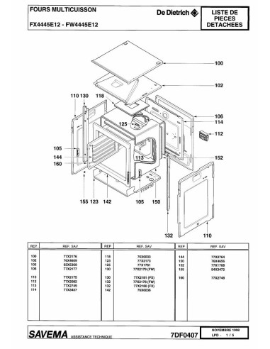 Pièces détachées DE DIETRICH FX4445E1 FX4445E11 FX4445E12 REP-005420 REP-005438 Annee 0 REP-005438 