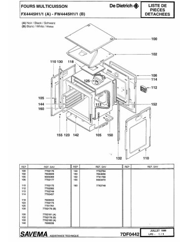 Pièces détachées DE DIETRICH FX4445H1 FX4445H1/1 REP-005462 Annee 0 REP-005462 