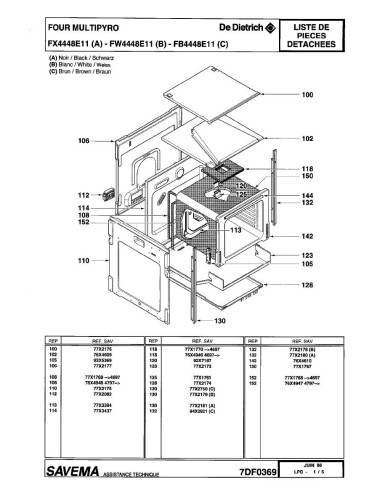 Pièces détachées DE DIETRICH FX4448E1 FX4448E11 FX4448E12 