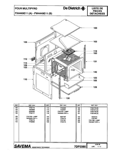 Pièces détachées DE DIETRICH FX4449E1 FX4449E11 FX4449E12 REP-005423 REP-005444 