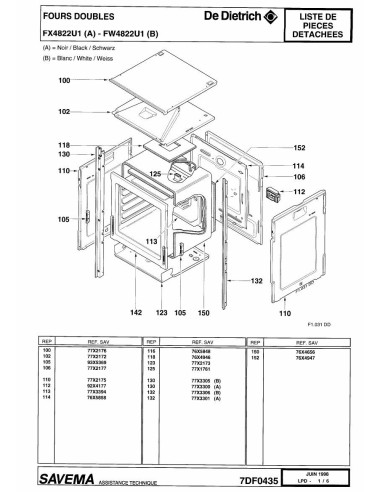 Pièces détachées DE DIETRICH FX4822U1 REP-005455 Annee 0 REP-005455 