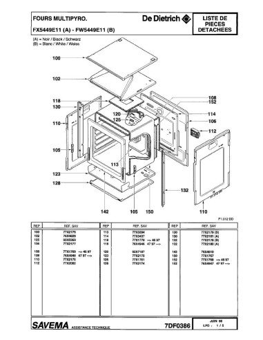 Pièces détachées DE DIETRICH FX5449E1 FX5449E11 FX5449E12 