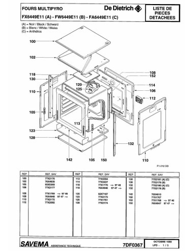 Pièces détachées DE DIETRICH FX6449E1 REP-005419 REP-005443 Annee 0 REP-005419 