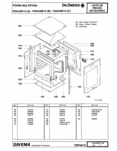 Pièces détachées DE DIETRICH FX6449E1 REP-005419 REP-005443 Annee 0 REP-005443 