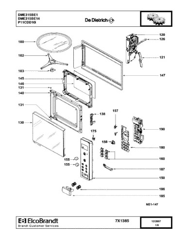 Pièces détachées DE DIETRICH DME315BE1 DME315BE11 DME315BE14 DME315BE15 7X9783 