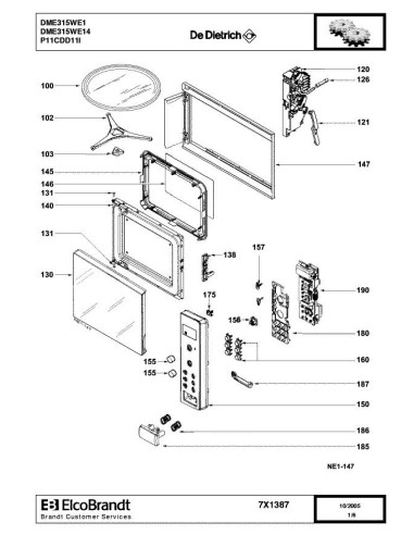 Pièces détachées DE DIETRICH DME315WE1 7X0153 7X1387 Annee 0 7X1387 