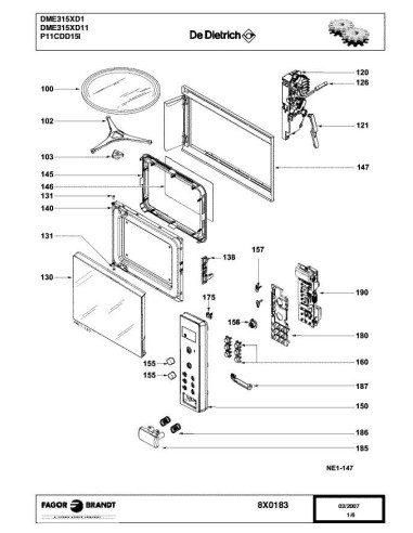 Pièces détachées DE DIETRICH DME315XD1 8X0183 Annee 0 8X0183 