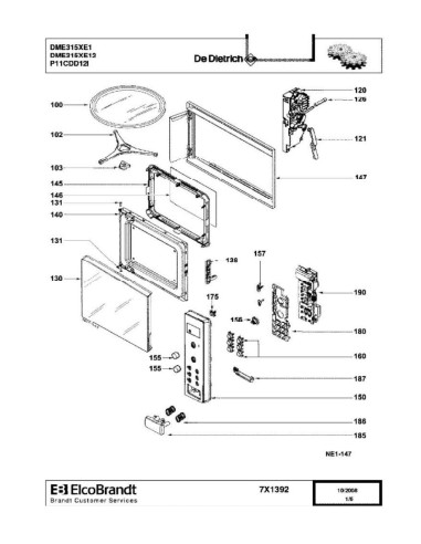 Pièces détachées DE DIETRICH DME315XE1 DME315XE12 7X0150 7X0693 7X1201 7X1388 7X1392 