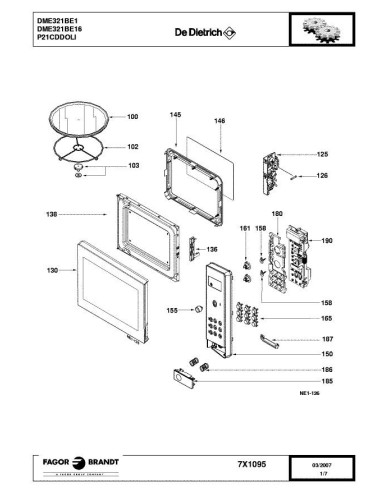 Pièces détachées DE DIETRICH DME321BE1 DME321BE11 7X1095 7X1414 Annee 0 7X1095 