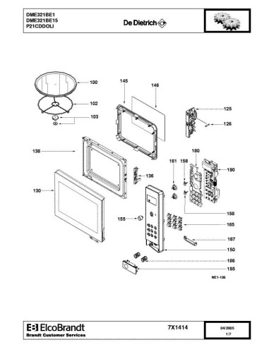 Pièces détachées DE DIETRICH DME321BE1 DME321BE11 7X1095 7X1414 Annee 0 7X1414 