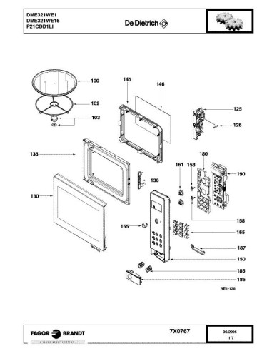 Pièces détachées DE DIETRICH DME321WE1 7X0767 7X1405 7X1407 Annee 0 7X0767 
