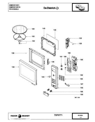 Pièces détachées DE DIETRICH DME321XE1 7DF0734 7DF0771 7X1409 7X9789 Annee 0 7DF0771 