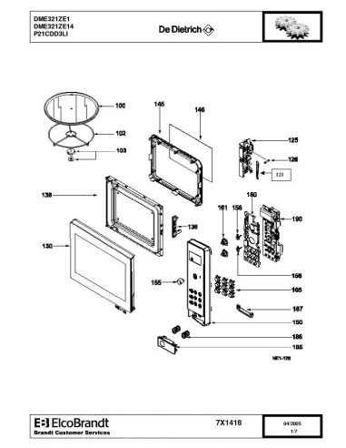 Pièces détachées DE DIETRICH DME321ZE1 7X1418 7X1421 Annee 0 7X1418 