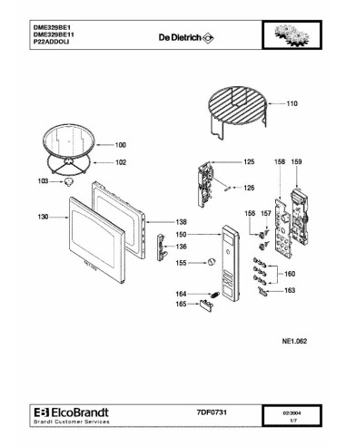 Pièces détachées DE DIETRICH DME329BE1 DME329BE11 7DF0767 7DF0769 7X1126 