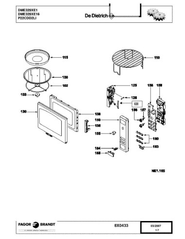 Pièces détachées DE DIETRICH DME329XE1 7DF0740 7X1423 7X1425 8X0433 Annee 0 8X0433 