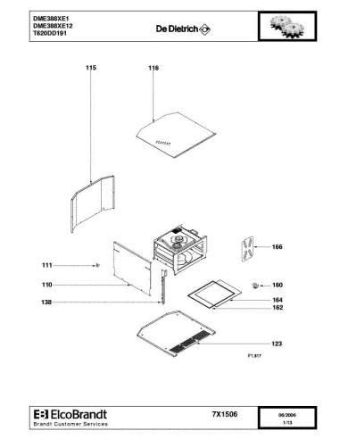 Pièces détachées DE DIETRICH DME388XE1 DME388XE11 7DF0703 7X1506 Annee 0 7X1506 