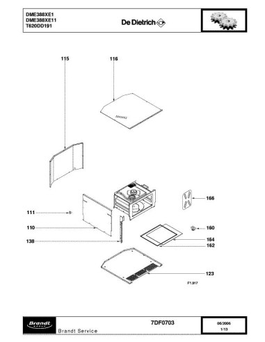 Pièces détachées DE DIETRICH DME388XE1 DME388XE11 7DF0703 7X1506 Annee 0 7DF0703 