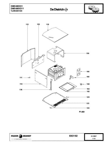Pièces détachées DE DIETRICH DME488XD1 8X0192 Annee 0 8X0192 