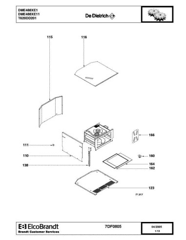 Pièces détachées DE DIETRICH DME488XE1 DME488XE11 7DF0805 7DF0818 Annee 0 7DF0805 