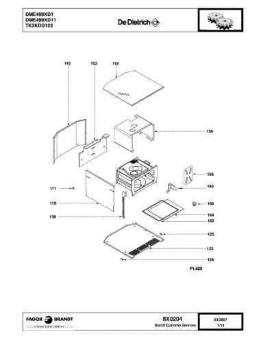 Pièces détachées DE DIETRICH DME499XD1 8X0204 Annee 0 8X0204 