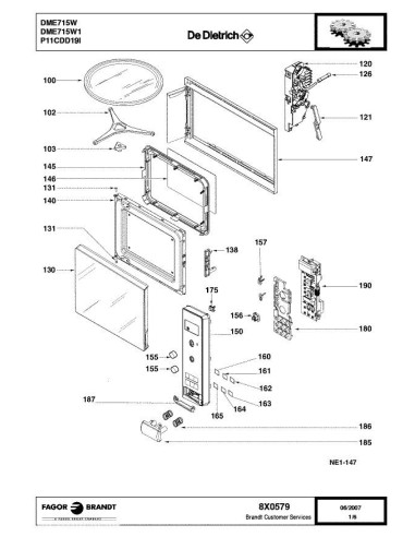 Pièces détachées DE DIETRICH DME715W DME715W1 8X0579 Annee 0 8X0579 