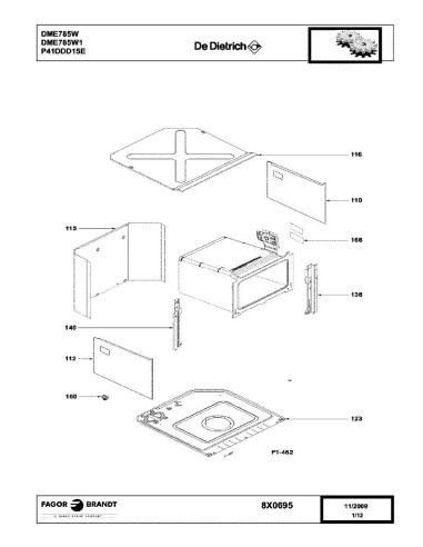 Pièces détachées DE DIETRICH DME785W DME785W1 DME785W2 DME785W3 8X0695 