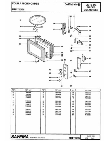 Pièces détachées DE DIETRICH MM2703E1 7DF0395 Annee 0 7DF0395 