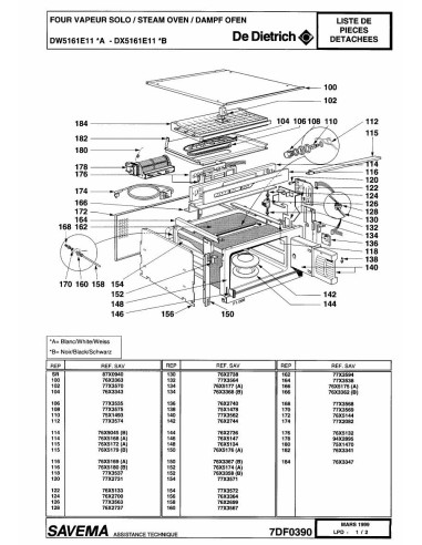 Pièces détachées DE DIETRICH DW5161E1 7DF0390 Annee 0 7DF0390 