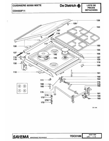 Pièces détachées DE DIETRICH CD4433F1 7DC0189 Annee 0 7DC0189 