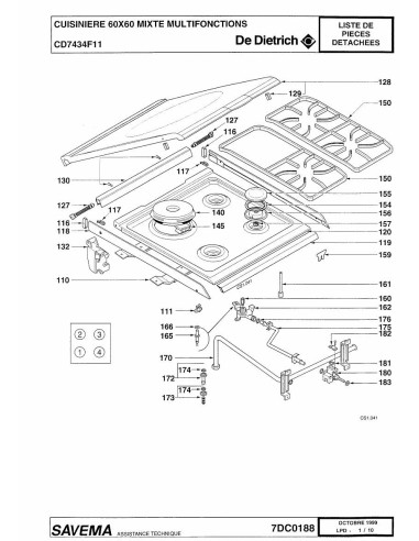 Pièces détachées DE DIETRICH CD7434F1 CD7434F11 7DC0188 Annee 0 7DC0188 