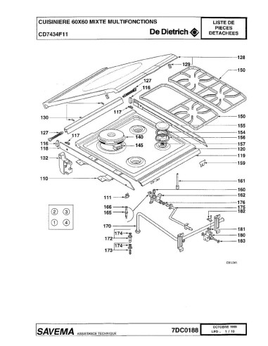 Pièces détachées DE DIETRICH CD7434F1 CD7434F11 7DC0188 