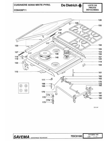 Pièces détachées DE DIETRICH CD8436F1 CD8436F11 CD8436F12 7DC0180 Annee 0 7DC0180 