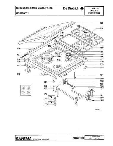 Pièces détachées DE DIETRICH CD8436F1 CD8436F11 CD8436F12 7DC0180 
