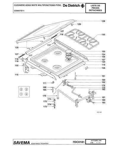 Pièces détachées DE DIETRICH CD8457E1 CD8457E11 CD8457E12 7DC0181 Annee 0 7DC0181 