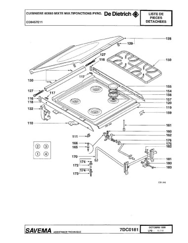 Pièces détachées DE DIETRICH CD8457E1 CD8457E11 CD8457E12 7DC0181 