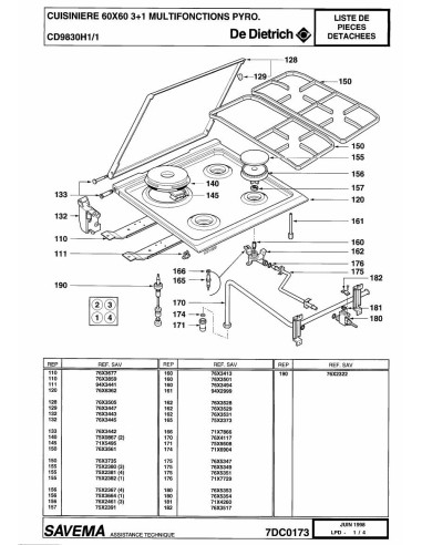 Pièces détachées DE DIETRICH CD9830H1 7DC0173 Annee 0 7DC0173 