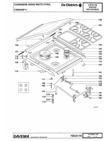 Pièces détachées DE DIETRICH CW8436F1 CW8436F11 7DC0179 Annee 0 7DC0179 