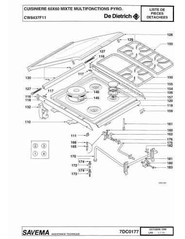 Pièces détachées DE DIETRICH CW8437F1 CW8437F11 CW8437F12 7DC0177 Annee 0 7DC0177 