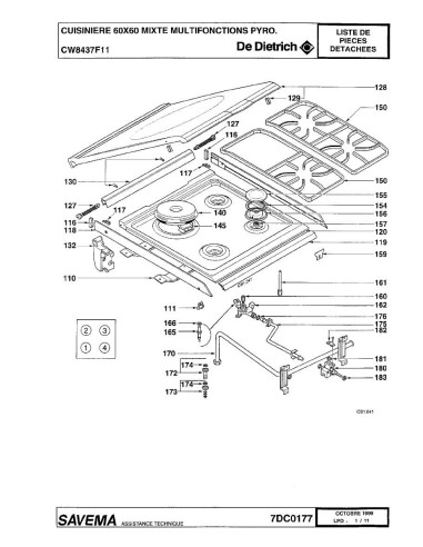 Pièces détachées DE DIETRICH CW8437F1 CW8437F11 CW8437F12 7DC0177 
