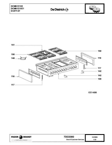 Pièces détachées DE DIETRICH DCM6121XE 7DC0380 Annee 0 7DC0380 