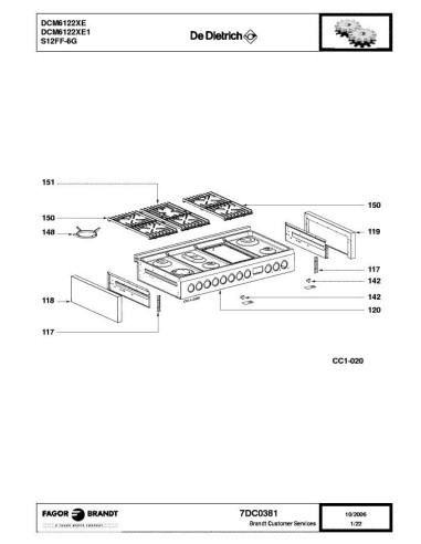 Pièces détachées DE DIETRICH DCM6122XE 7DC0381 Annee 0 7DC0381 